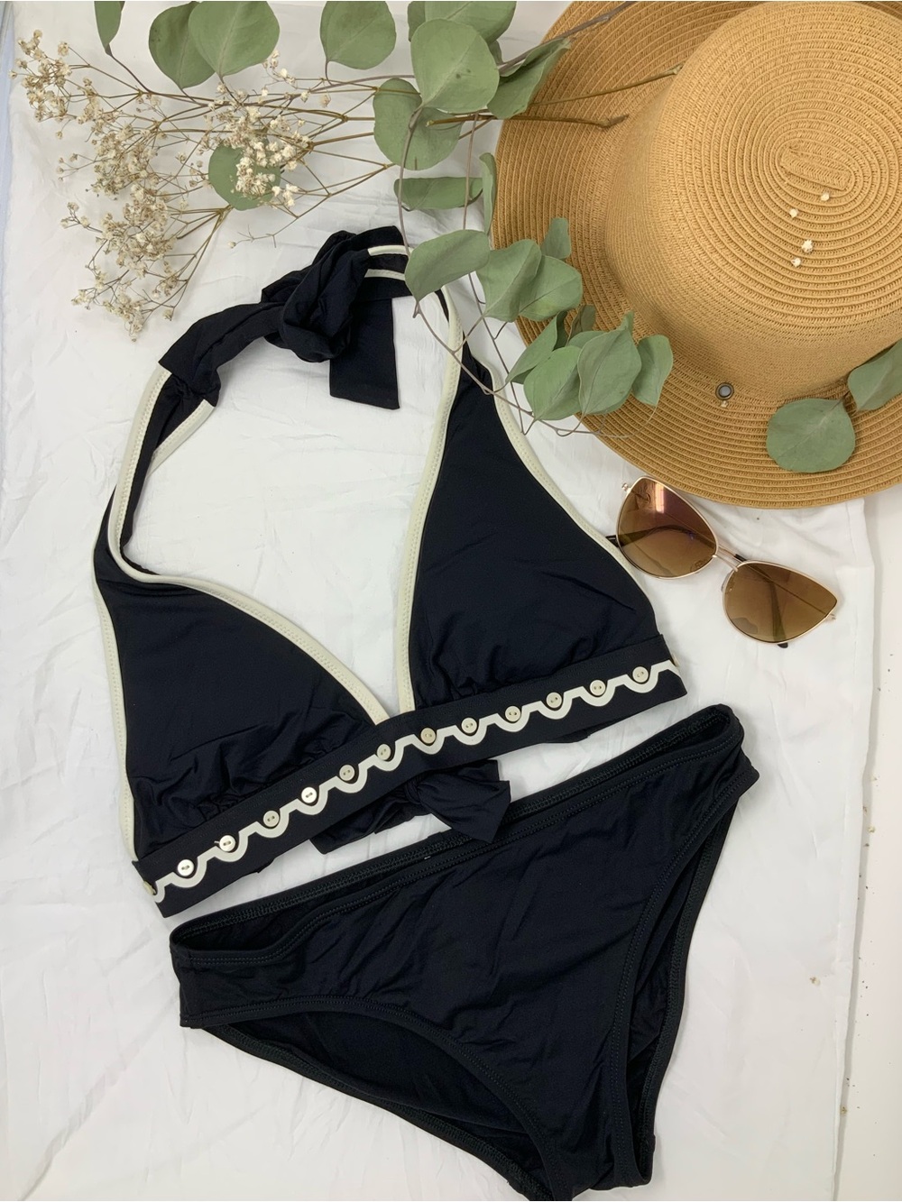 La Blanca Black Bikini with Cream Scallop Trim